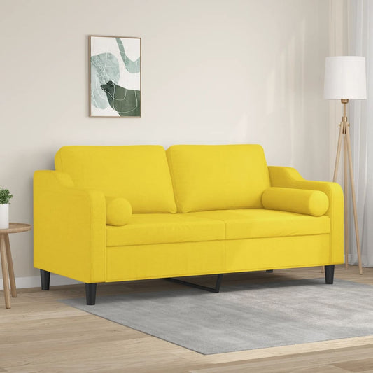 2Místná Pohovka S Polštáři Světle Žlutá 140 Cm Textil