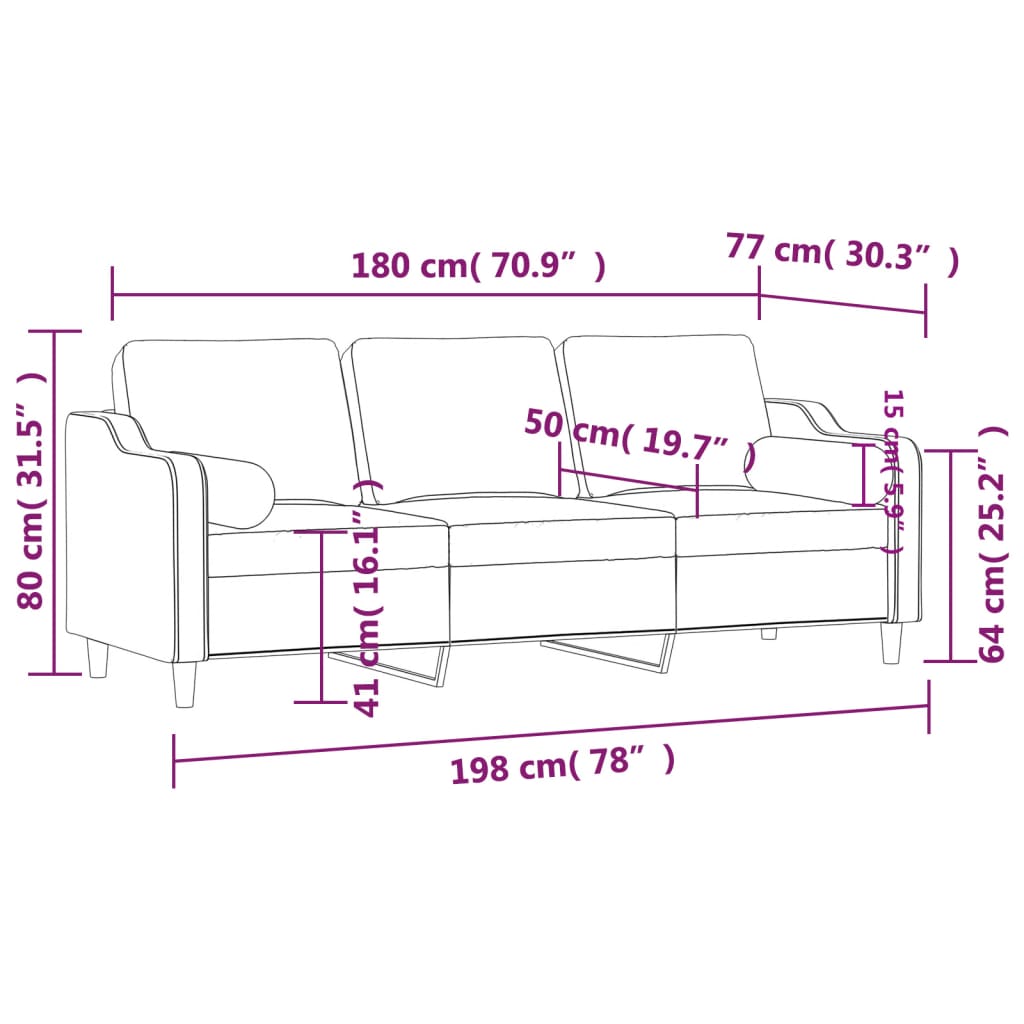 3Místná Pohovka S Polštáři Světle Žlutá 180 Cm Textil