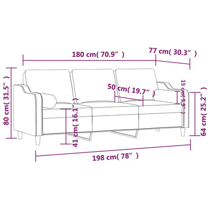 3Místná Pohovka S Polštáři Světle Žlutá 180 Cm Textil