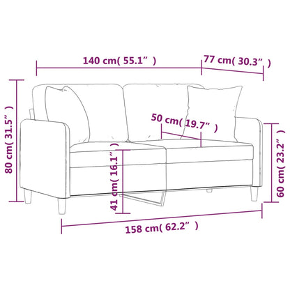 2Místná Pohovka S Polštáři Světle Žlutá 140 Cm Textil
