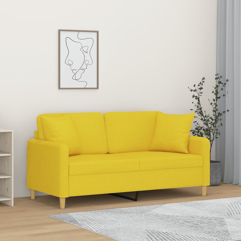2Místná Pohovka S Polštáři Světle Žlutá 140 Cm Textil
