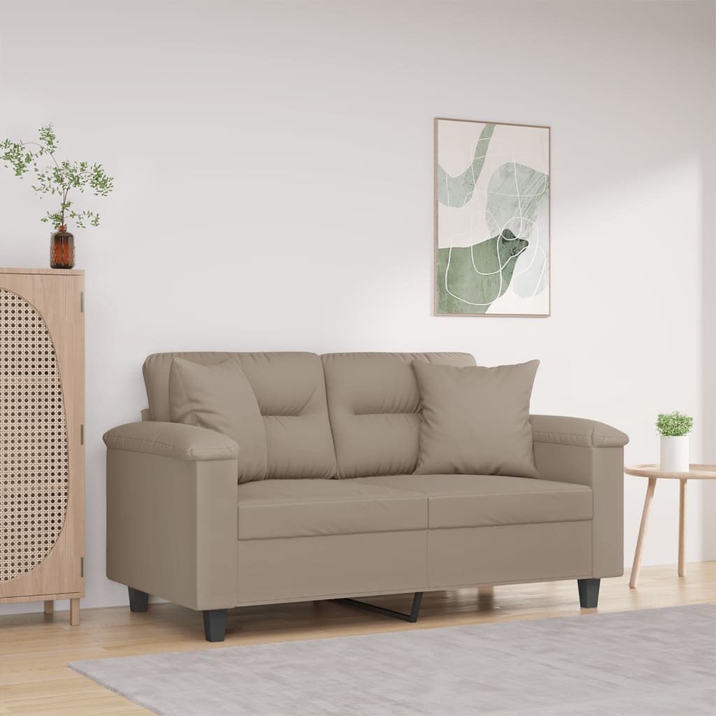 2Místná Pohovka S Polštáři Taupe 120 Cm Tkanina Z Mikrovlákna