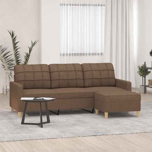 3Místná Pohovka S Podnožkou Hnědá 180 Cm Textil