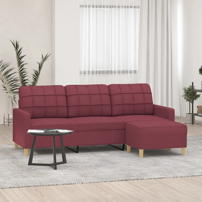 3Místná Pohovka S Podnožkou Vínová 180 Cm Textil