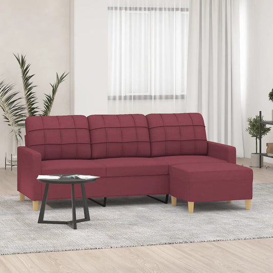 3Místná Pohovka S Podnožkou Vínová 180 Cm Textil