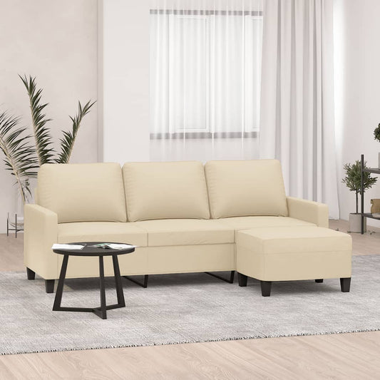 3Místná Pohovka S Podnožkou Krémová 180 Cm Textil