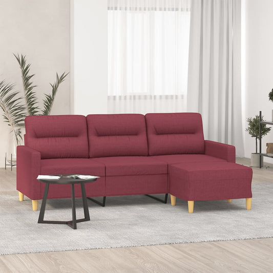 3Místná Pohovka S Podnožkou Vínová 180 Cm Textil