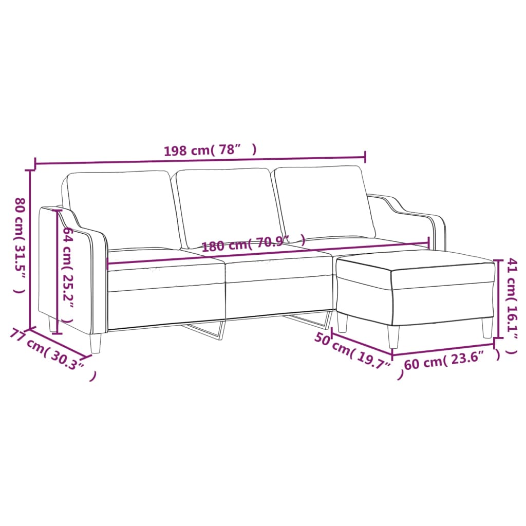 3Místná Pohovka S Podnožkou 180 Cm Textil
