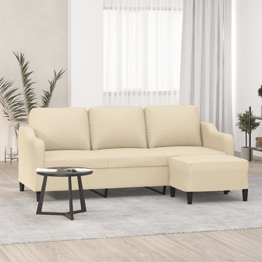 3Místná Pohovka S Podnožkou Krémová 180 Cm Textil
