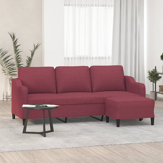 3Místná Pohovka S Podnožkou Vínová 180 Cm Textil