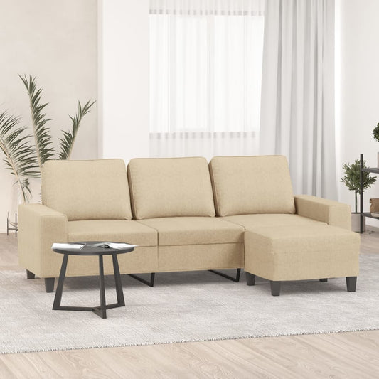 3Místná Pohovka S Podnožkou Krémová 180 Cm Textil
