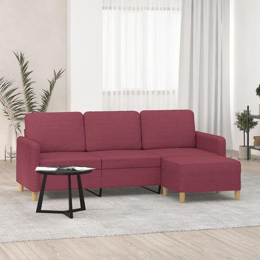 3Místná Pohovka S Podnožkou Vínová 180 Cm Textil