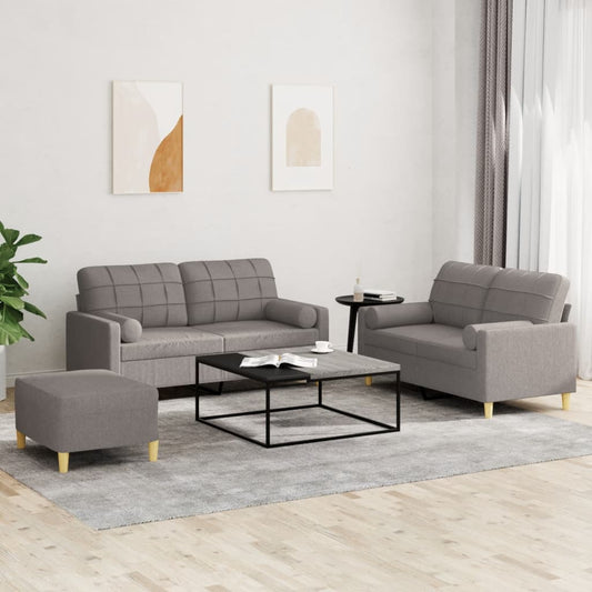 3Dílná Sedací Souprava S Polštáři Taupe Textil