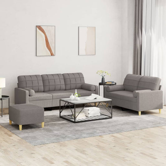 3Dílná Sedací Souprava S Polštáři Taupe Textil