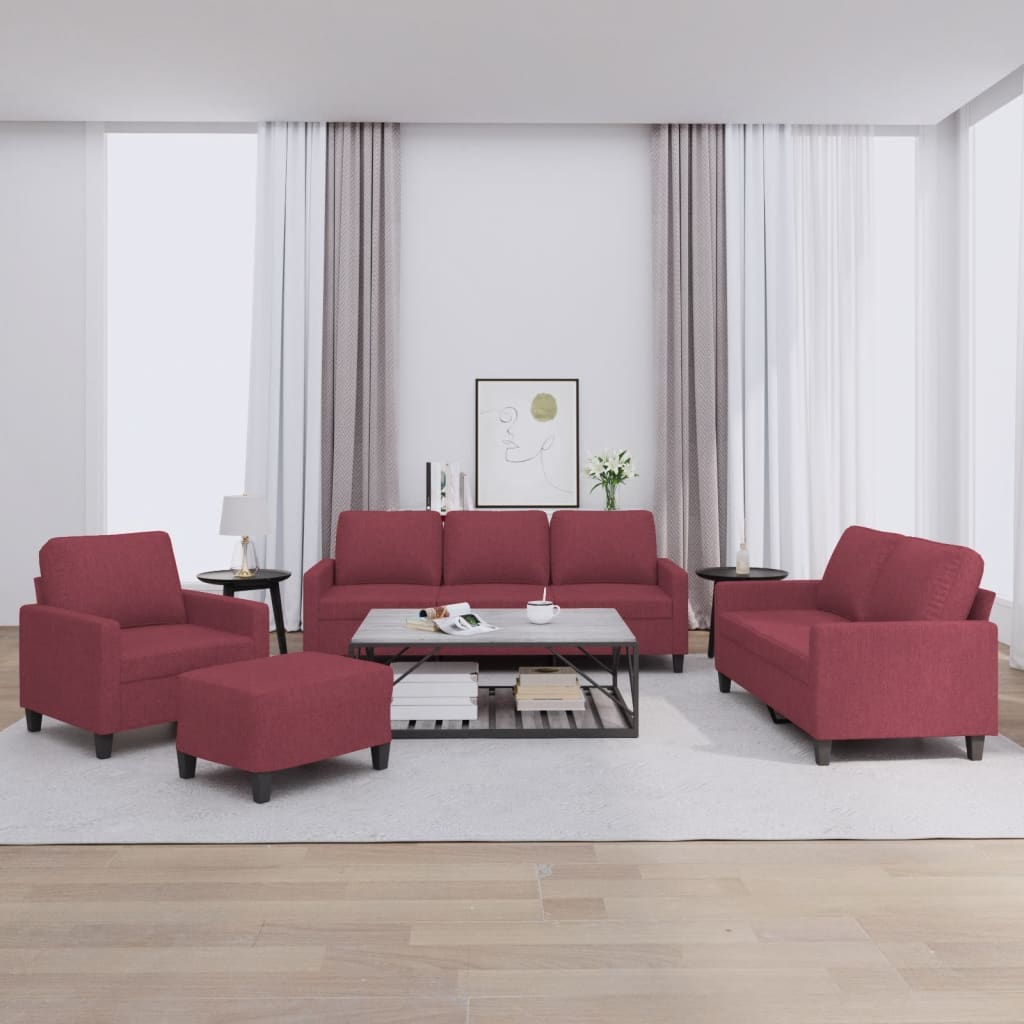 3Dílná Sedací Souprava Vínová Textil