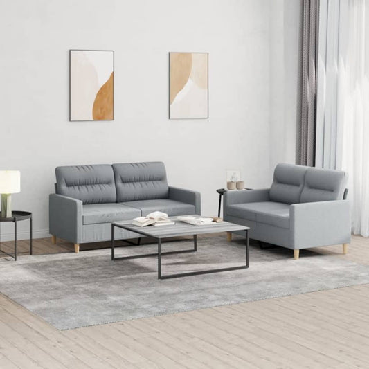 2Dílná Sedací Souprava S Poduškami Světle Šedá Textil