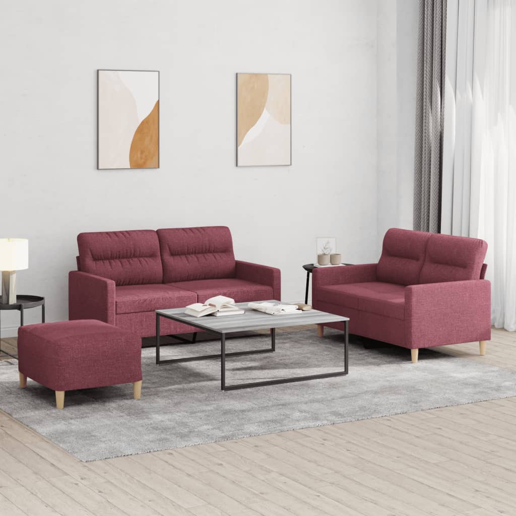 3Dílná Sedací Souprava S Poduškami Vínová Textil