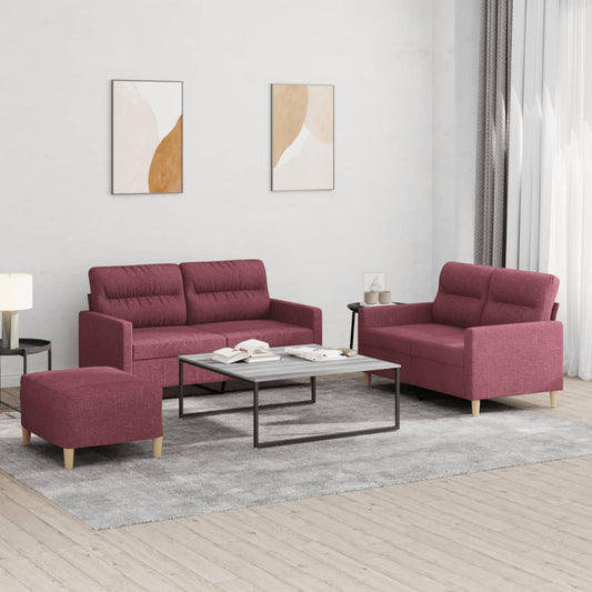 3Dílná Sedací Souprava S Poduškami Vínová Textil