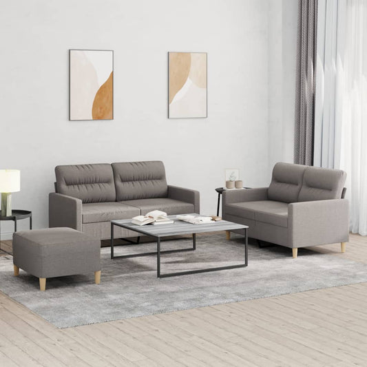 3Dílná Sedací Souprava S Poduškami Taupe Textil