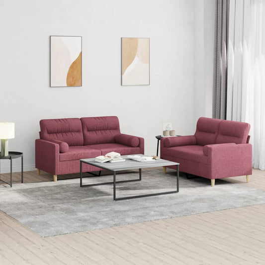 2Dílná Sedací Souprava S Polštáři Vínová Textil