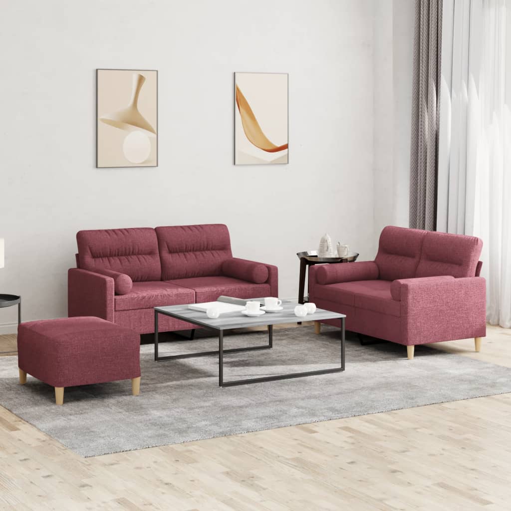 3Dílná Sedací Souprava S Polštáři Vínová Textil