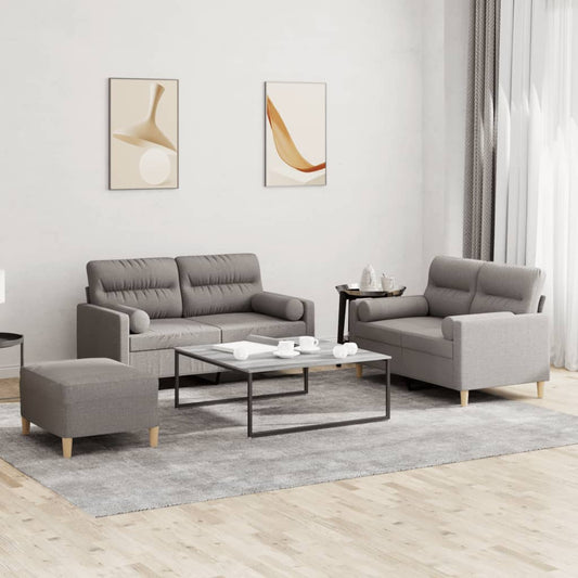3Dílná Sedací Souprava S Polštáři Taupe Textil