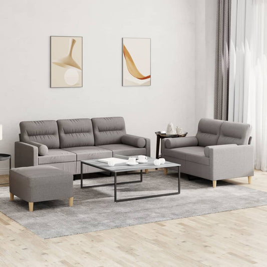 3Dílná Sedací Souprava S Polštáři Taupe Textil