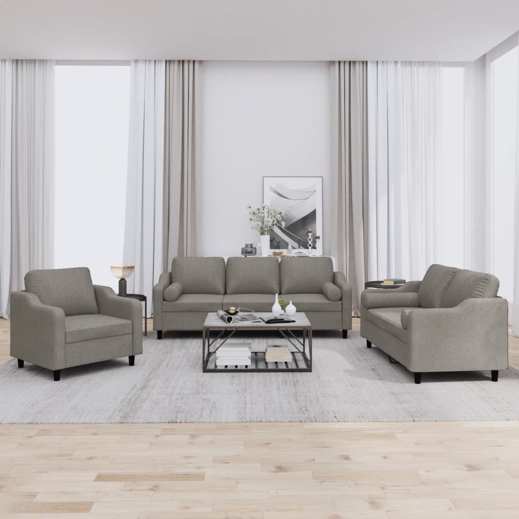 3Dílná Sedací Souprava S Polštáři Taupe Textil