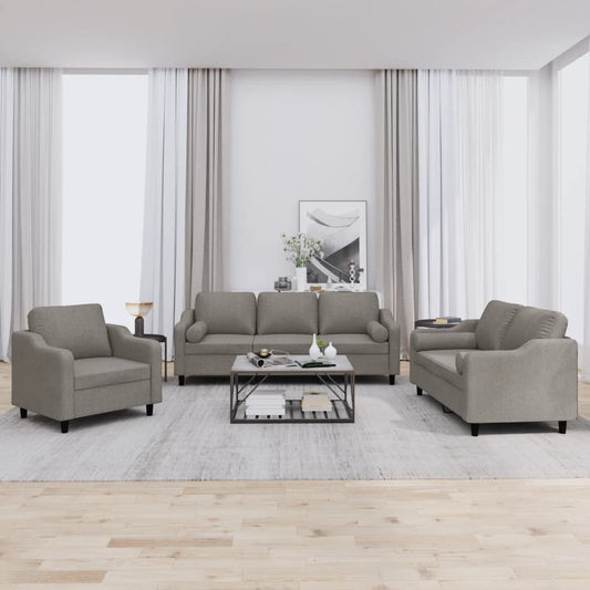 3Dílná Sedací Souprava S Polštáři Taupe Textil