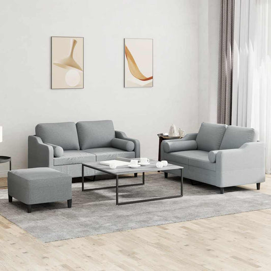 3Dílná Sedací Souprava S Polštáři Světle Šedá Textil