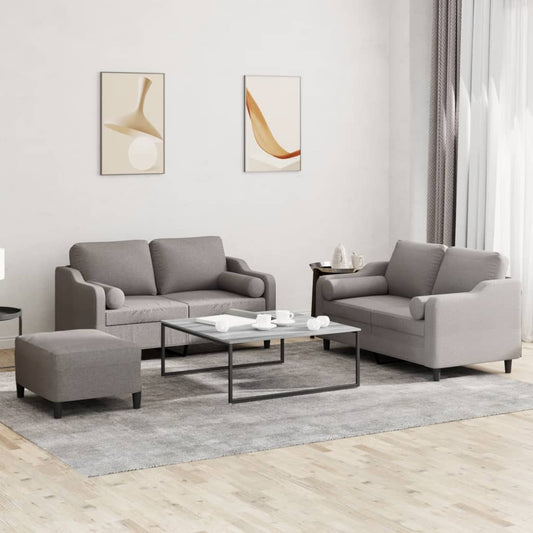 3Dílná Sedací Souprava S Polštáři Taupe Textil