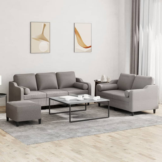 3Dílná Sedací Souprava S Polštáři Taupe Textil