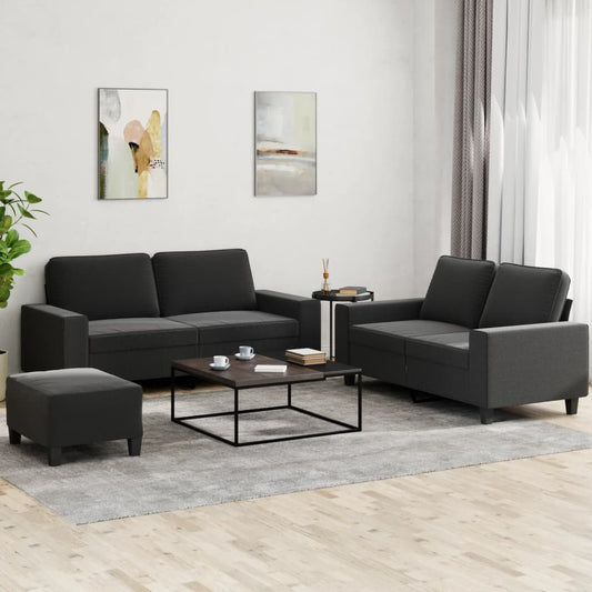 3Dílná Sedací Souprava Černá Textil
