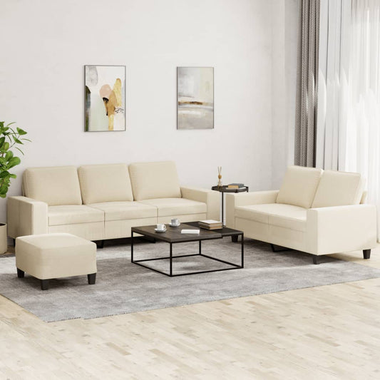 3Dílná Sedací Souprava Krémová Textil