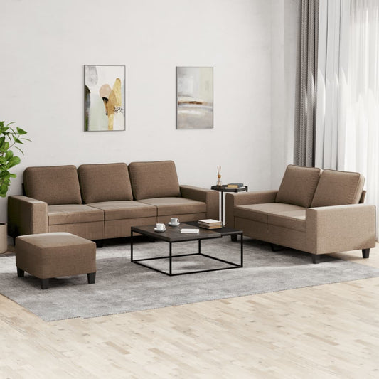 3Dílná Sedací Souprava Hnědá Textil