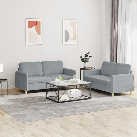 2Dílná Sedací Souprava S Poduškami Světle Šedá Textil
