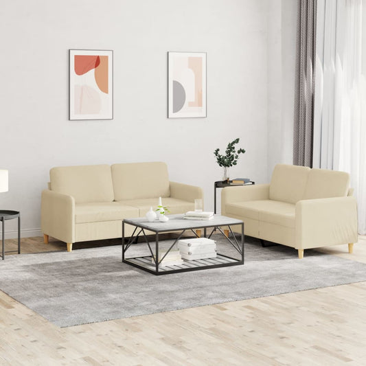 2Dílná Sedací Souprava S Poduškami Krémová Textil