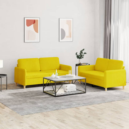 2Dílná Sedací Souprava S Poduškami Světle Žlutá Textil