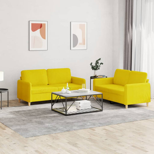 2Dílná Sedací Souprava S Poduškami Světle Žlutá Textil