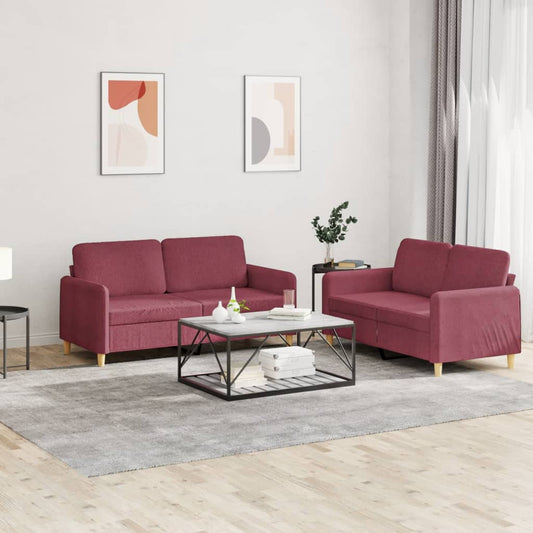 2Dílná Sedací Souprava S Poduškami Vínová Textil