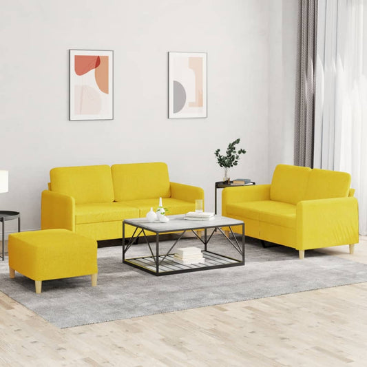 3Dílná Sedací Souprava S Poduškami Světle Žlutá Textil