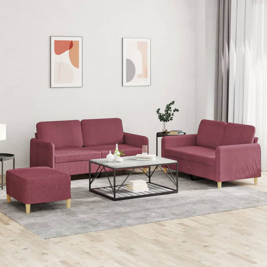3Dílná Sedací Souprava S Poduškami Vínová Textil