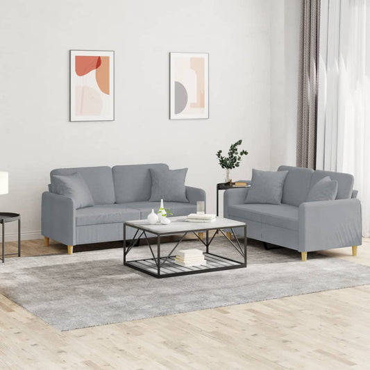 2Dílná Sedací Souprava S Polštáři Světle Šedá Textil