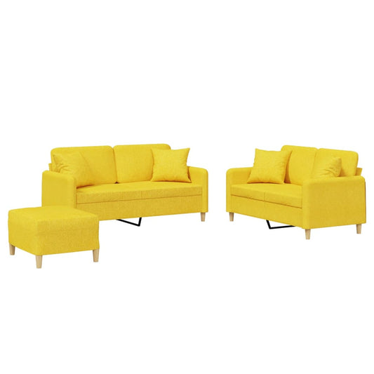 3Dílná Sedací Souprava S Polštáři Světle Žlutá Textil
