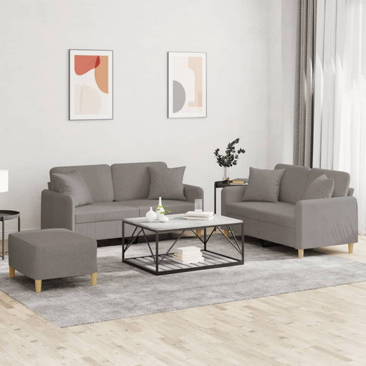 3Dílná Sedací Souprava S Polštáři Taupe Textil