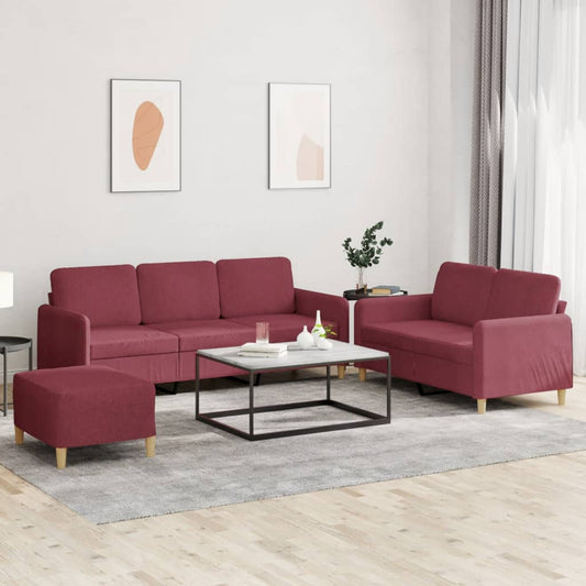 3Dílná Sedací Souprava S Poduškami Vínová Textil