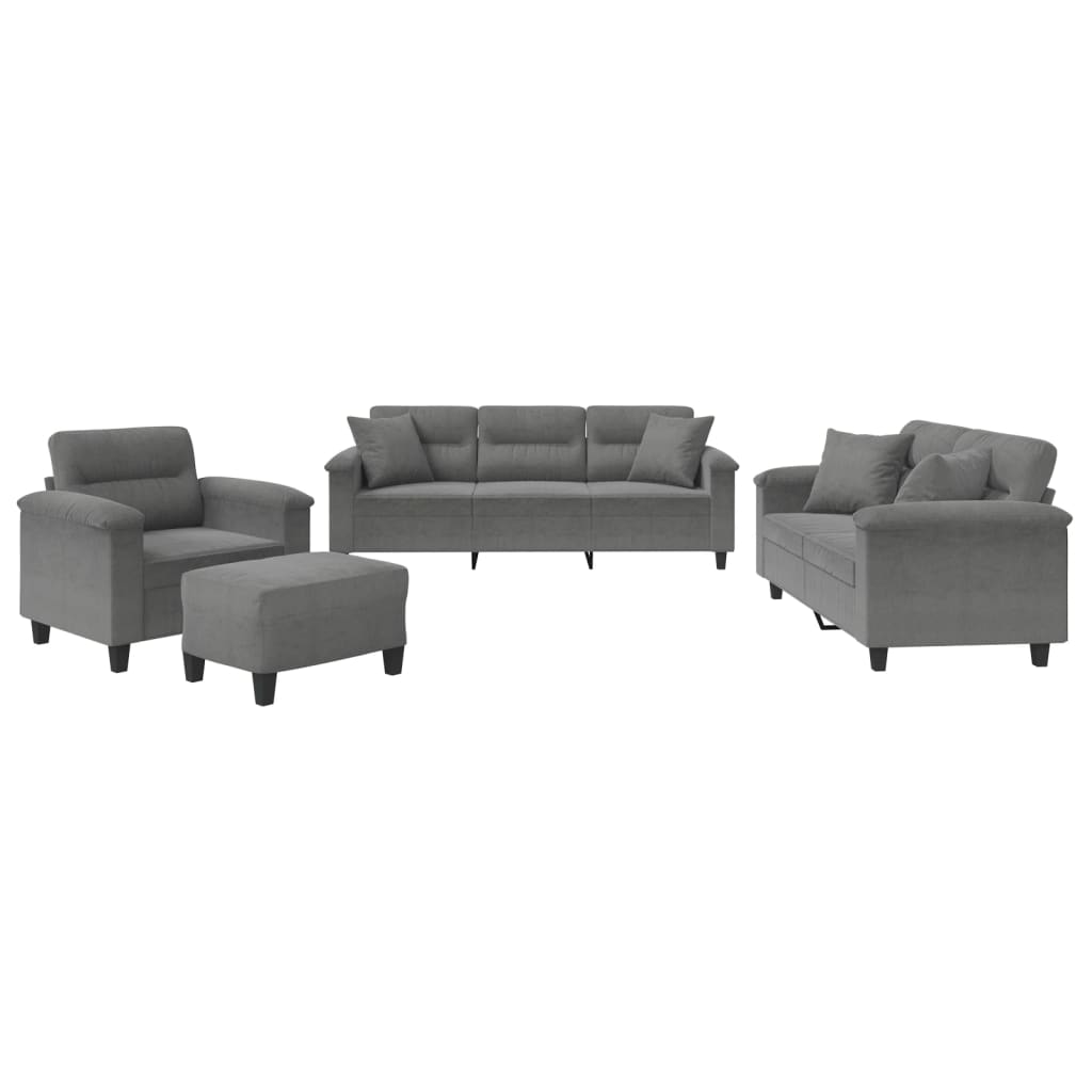 4Dílná Sedací Souprava S Polštáři Tmavě Šedá Mikrovlákno