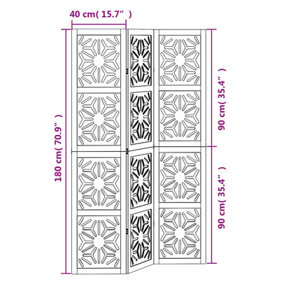 Paraván 3Dílný Hnědý A Černý Masivní Dřevo Pavlovnie