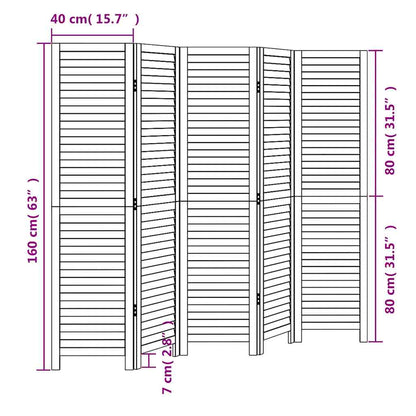 Paraván 5Dílný Bílý Masivní Dřevo Pavlovnie