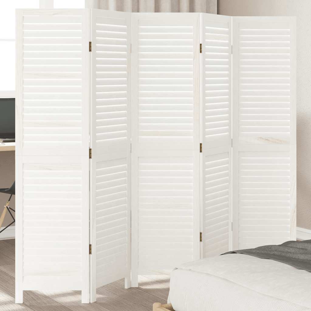 Paraván 5Dílný Bílý Masivní Dřevo Pavlovnie